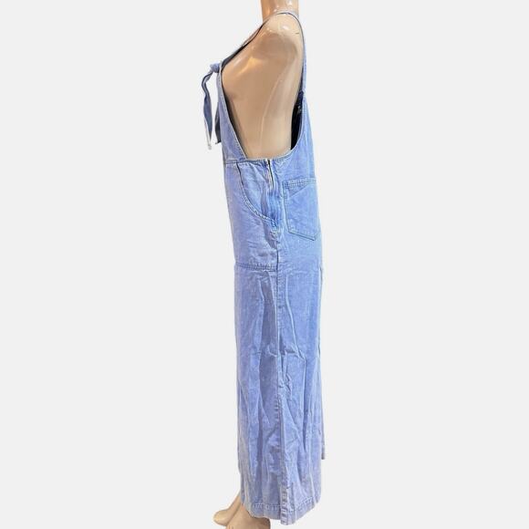 &Merci Women's Wide Leg Long Overalls Carpenter Cottage sz Small Light Blue Wash - Picture 2 of 13